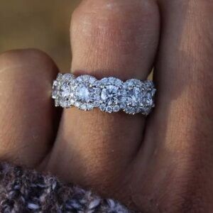 Sterling silver diamond eternity band ring